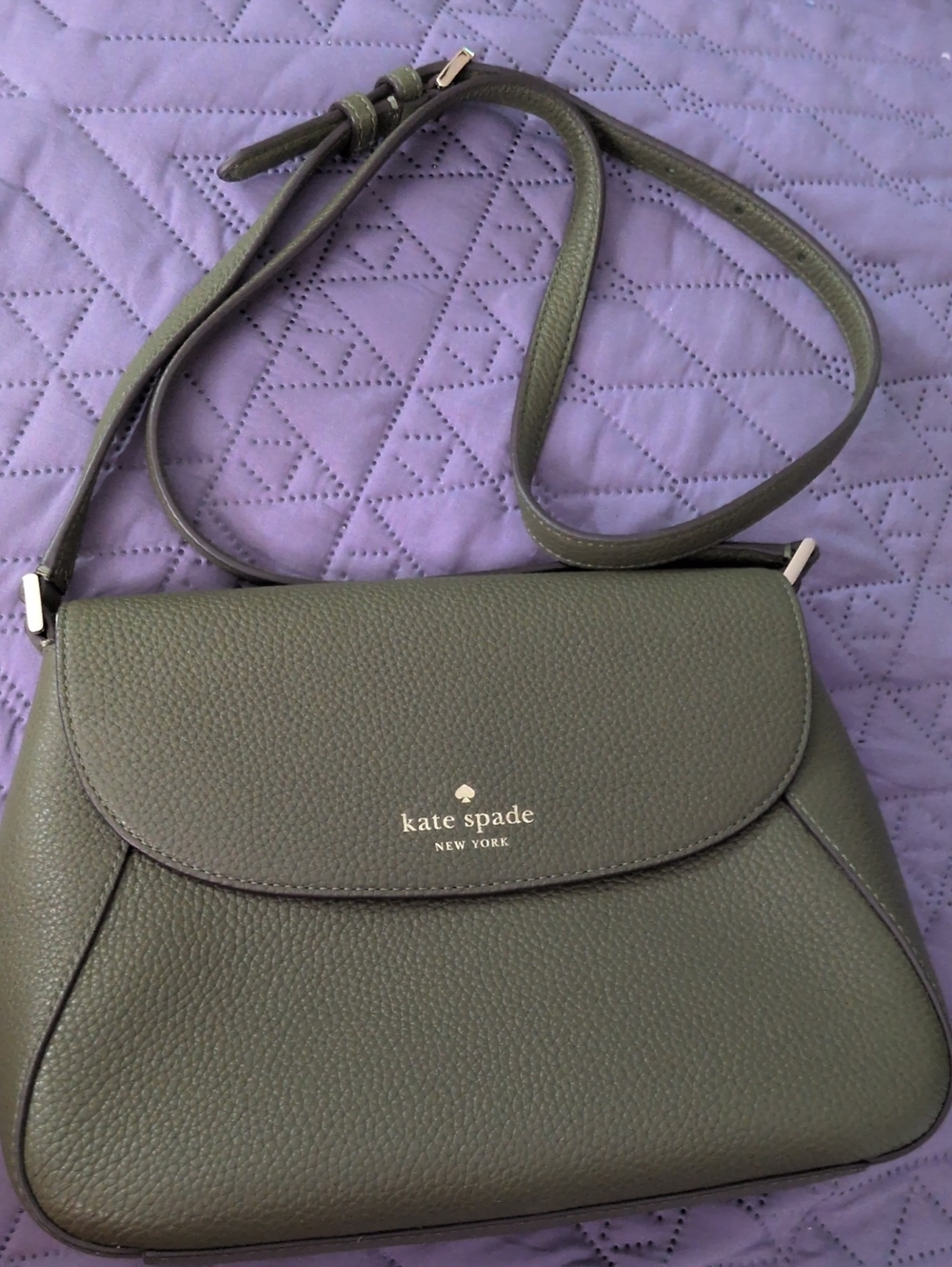 kate spade Olive Green Pebbled Leather Crossbody with Gold Logo